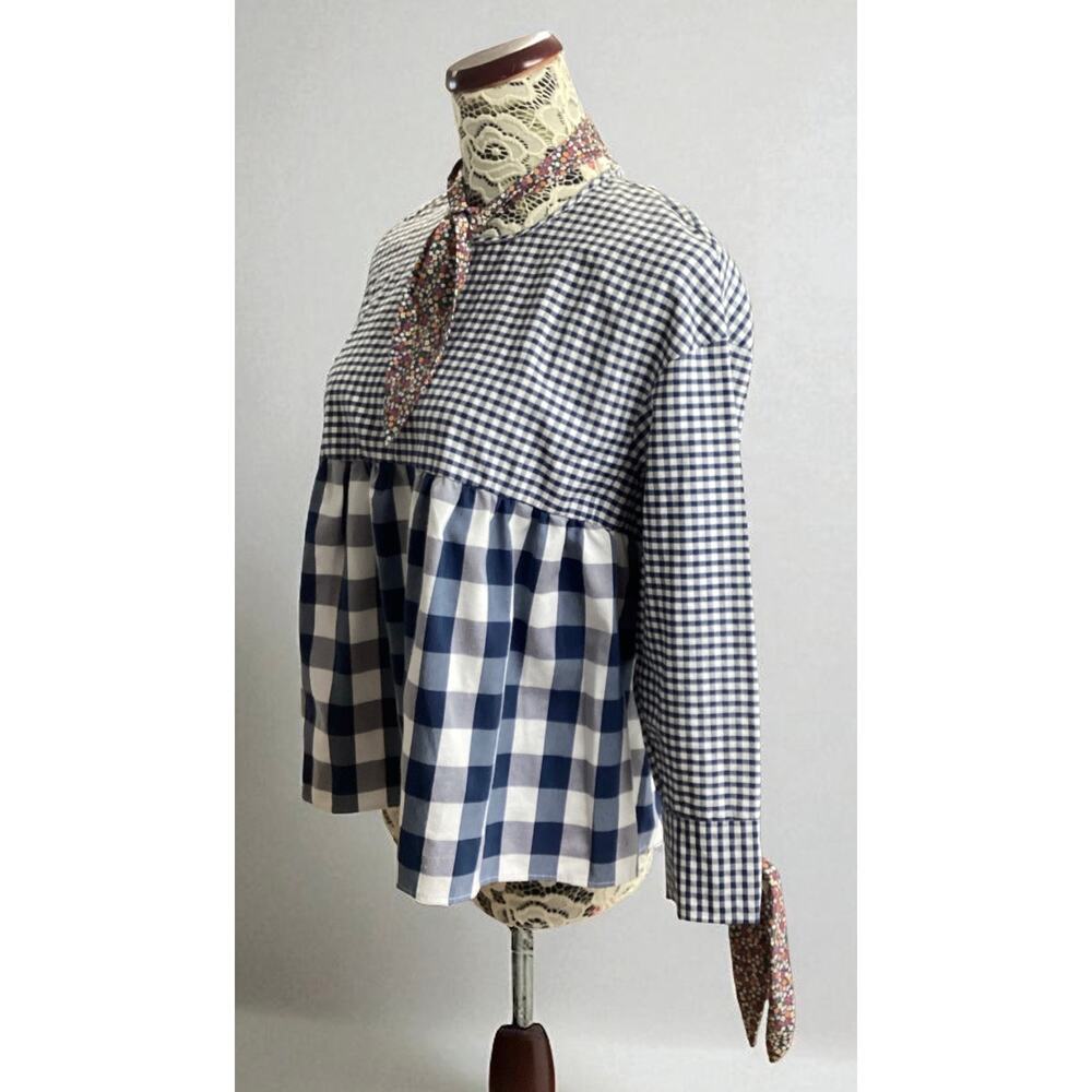 Zara Trafaluc Gingham Floral Neck Tie Back Buttons Babydoll  Small
